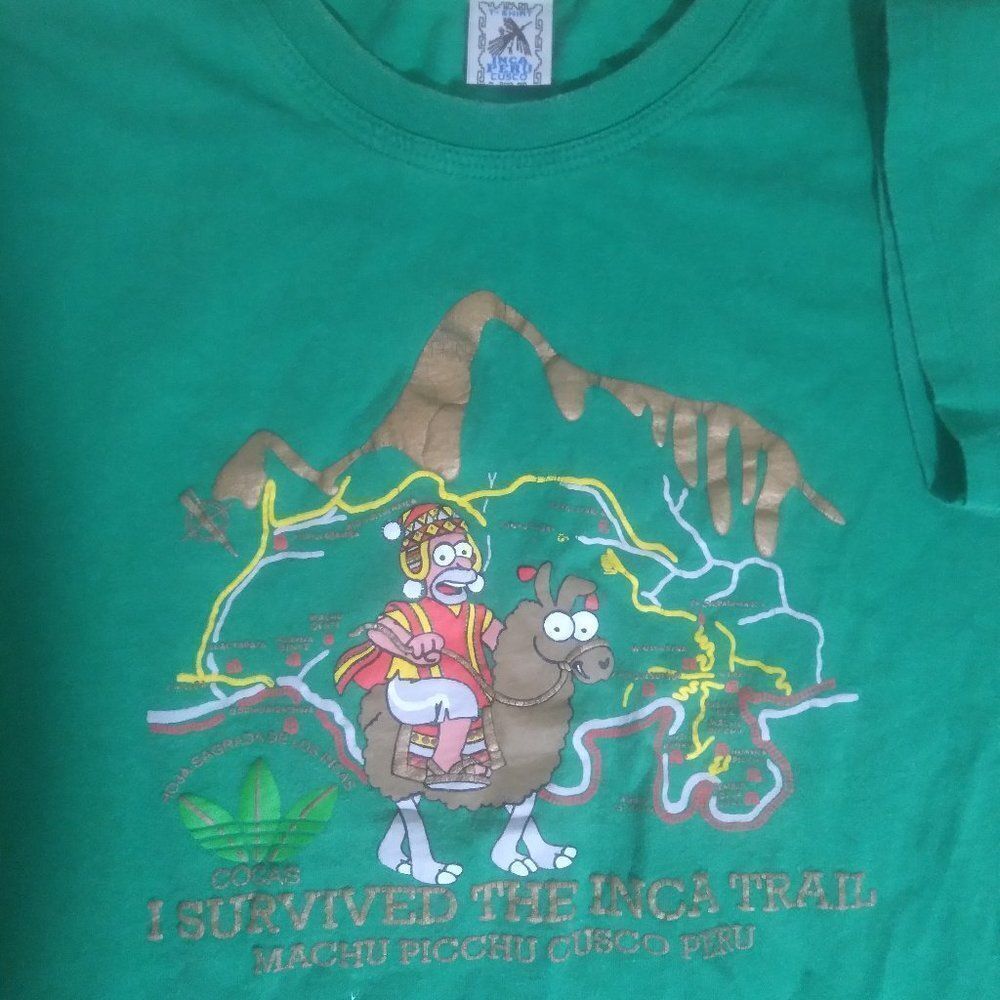 Vintage I Survived The Inca Trail Peru Homer Simpson Parody T-Shirt